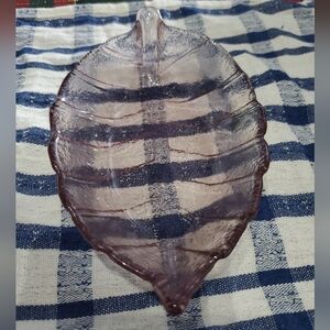 Purple Leaf-Shaped Glass Dish